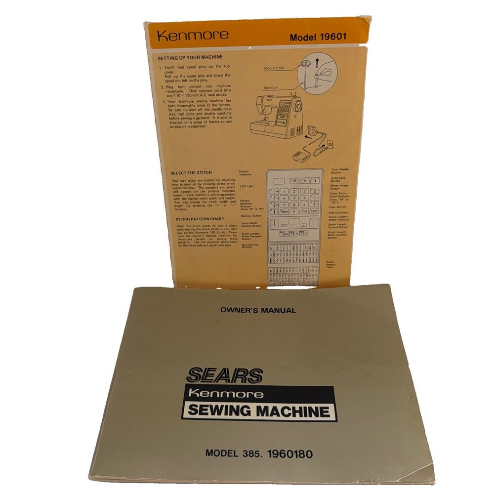 Sears Kenmore Sewing Machine Owner's Manual Model 385.1960180 Vintage Y2k 385